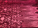 Fancy Damask Line Sequin - Fucshia - 4 Way Stretch Sequins Damask Design Fabric Yard