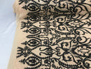 Two Tone Black/Cream Sequins Lace Fabric On Mesh Damask Design Embroidered On 4way Stretch Sequin By The Yard -Prom-Gown ( Choose The Size )