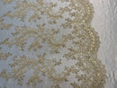 Beige Floral Lace Fabric, Embroidery With Sequins on a Mesh Lace Fabric By The Yard For Gown, Wedding-Bridal (Choose The Quantity)