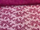 Fuchsia Floral Lace Fabric, Embroidery With Sequins on a Mesh Lace Fabric By The Yard For Gown, Wedding-Bridal (Choose The Quantity)