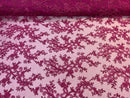 Fuchsia Floral Lace Fabric, Embroidery With Sequins on a Mesh Lace Fabric By The Yard For Gown, Wedding-Bridal (Choose The Quantity)