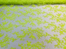 Neon Lime Green Floral Lace Fabric, Embroidery With Sequins on a Mesh Lace Fabric By The Yard For Gown, Wedding-Bridal (Choose The Quantity)