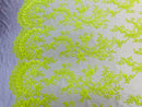 Neon Lime Green Floral Lace Fabric, Embroidery With Sequins on a Mesh Lace Fabric By The Yard For Gown, Wedding-Bridal (Choose The Quantity)