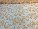 Lt Peach Floral Lace Fabric, Embroidery With Sequins on a Mesh Lace Fabric By The Yard For Gown, Wedding-Bridal (Choose The Quantity)