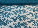Turquoise Floral Lace Fabric, Embroidery With Sequins on a Mesh Lace Fabric By The Yard For Gown, Wedding-Bridal (Choose The Quantity)