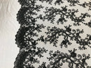 Black Lace, Floral Lace Fabric, Embroidery With Sequins on a Mesh Lace Fabric By The Yard For Gown, Wedding-Bridal (Choose The Quantity)