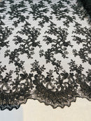 Black Lace, Floral Lace Fabric, Embroidery With Sequins on a Mesh Lace Fabric By The Yard For Gown, Wedding-Bridal (Choose The Quantity)