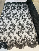 Black Lace, Floral Lace Fabric, Embroidery With Sequins on a Mesh Lace Fabric By The Yard For Gown, Wedding-Bridal (Choose The Quantity)