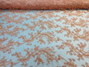 Peach Lace, Floral Lace Fabric, Embroidery With Sequins on a Mesh Lace Fabric By The Yard For Gown, Wedding-Bridal (Choose The Quantity)