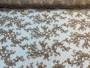 Coffee Lace, Floral Lace Fabric, Embroidery With Sequins on a Mesh Lace Fabric By The Yard For Gown, Wedding-Bridal (Choose The Quantity)