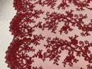 Burgundy - Floral Lace Fabric, Embroidery With Sequins on a Mesh Lace Fabric By The Yard For Gown, Wedding-Bridal (Choose The Quantity)