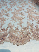 Blush Lace - Floral Lace Fabric, Embroidery With Sequins on a Mesh Lace Fabric By The Yard For Gown, Wedding-Bridal (Choose The Quantity)
