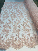 Blush Lace - Floral Lace Fabric, Embroidery With Sequins on a Mesh Lace Fabric By The Yard For Gown, Wedding-Bridal (Choose The Quantity)