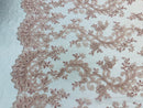 Blush Lace - Floral Lace Fabric, Embroidery With Sequins on a Mesh Lace Fabric By The Yard For Gown, Wedding-Bridal (Choose The Quantity)