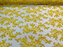 Yellow Lace - Floral Lace Fabric, Embroidery With Sequins on a Mesh Lace Fabric By The Yard For Gown, Wedding-Bridal (Choose The Quantity)