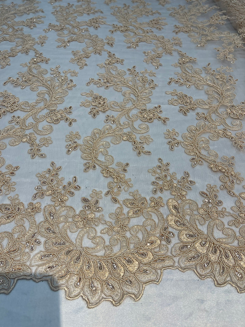 Champagne lace fabric by the clearance yard