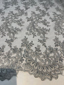 Silver Lace - Floral Lace Fabric, Embroidery With Sequins on a Mesh Lace Fabric By The Yard For Gown, Wedding-Bridal (Choose The Quantity)