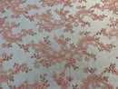 Coral Lace - Floral Lace Fabric, Embroidery With Sequins on a Mesh Lace Fabric By The Yard For Gown, Wedding-Bridal (Choose The Quantity)