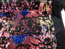 Iridescent Rainbow Sequin on Black Stretch Velvet With Luxury Reversible Sequins Shining Sequins 2-way Stretch 58/60” (Choose The Measure)