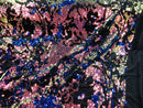 Iridescent Rainbow Sequin on Black Stretch Velvet With Luxury Reversible Sequins Shining Sequins 2-way Stretch 58/60” (Choose The Measure)