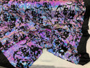 Iridescent Aqua Sequin on Black Stretch Velvet With Luxury Reversible Sequins Shining Sequins 2-way Stretch 58/60” (Choose The Measure)