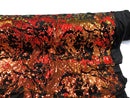 Iridescent Orange Sequin on Black Stretch Velvet With Luxury Reversible Sequins Shining Sequins 2-way Stretch 58/60” (Choose The Measure)