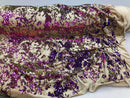 Iridescent Purple Sequin on Camel Stretch Velvet With Luxury Reversible Sequins Shining Sequins 2-way Stretch 58/60” (Choose The Measure)