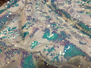 Iridescent Clear/Blu Sequin on White Stretch Velvet With Luxury Reversible Sequins Shining Sequins 2-way Stretch 58/60” (Choose The Measure)