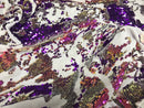 Iridescent Purple Sequin on White Stretch Velvet With Luxury Reversible Sequins Shining Sequins 2-way Stretch 58/60” (Choose The Measure)