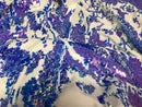 Iridescent Lavender Sequin on White Stretch Velvet With Luxury Reversible Sequins Shining Sequins 2-way Stretch 58/60” (Choose The Measure)