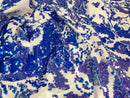 Iridescent Lavender Sequin on White Stretch Velvet With Luxury Reversible Sequins Shining Sequins 2-way Stretch 58/60” (Choose The Measure)