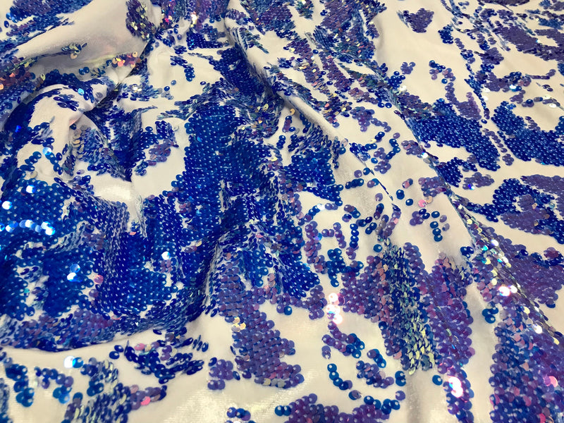 Iridescent Lavender Sequin on White Stretch Velvet With Luxury Reversible Sequins Shining Sequins 2-way Stretch 58/60” (Choose The Measure)