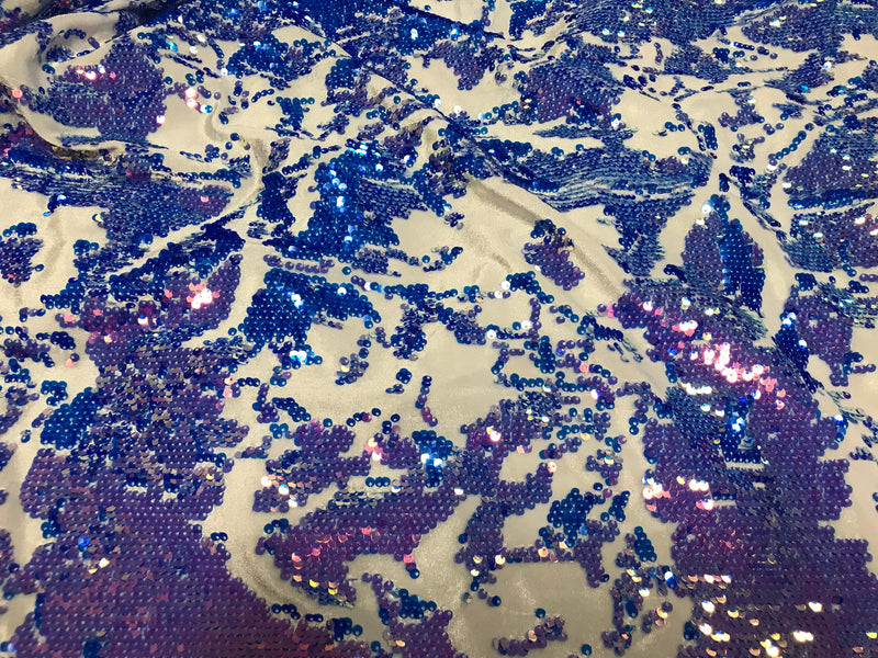 Iridescent Lavender Sequin on White Stretch Velvet With Luxury Reversible Sequins Shining Sequins 2-way Stretch 58/60” (Choose The Measure)