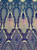 Iridescent Lavender Sequins on Nude Mesh, Geometric Design on Mesh 4way Stretch Sequin-Prom-Gown By The Yard