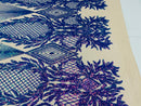 Iridescent Lavender Sequins on Nude Mesh, Geometric Design on Mesh 4way Stretch Sequin-Prom-Gown By The Yard