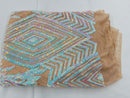 Iridescent Aqua/Pink Sequins on Nude Mesh, Geometric Design on Mesh 4way Stretch Sequin-Prom-Gown By The Yard