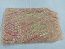 Iridescent Pink Sequins on Blush Mesh, Geometric Design on Mesh 4way Stretch Sequin-Prom-Gown By The Yard