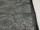 Silver Sequins on Black Mesh, Geometric Design on Mesh 4way Stretch Sequin-Prom-Gown By The Yard
