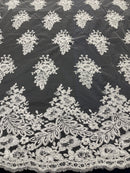 Ivory Lace - Floral Lace Fabric, Embroidery With Sequins on a Mesh Lace Fabric By The Yard For Gown, Wedding-Bridal (Choose The Quantity)