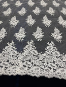 Ivory Lace - Floral Lace Fabric, Embroidery With Sequins on a Mesh Lace Fabric By The Yard For Gown, Wedding-Bridal (Choose The Quantity)