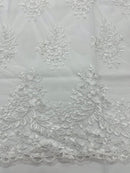White Lace Floral Lace Fabric, Embroidery With Sequins on a Mesh Lace Fabric By The Yard For Gown, Wedding-Bridal (Choose The Quantity)
