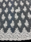 White Lace Floral Lace Fabric, Embroidery With Sequins on a Mesh Lace Fabric By The Yard For Gown, Wedding-Bridal (Choose The Quantity)