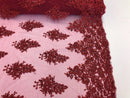 Burgundy Lace Floral Lace Fabric, Embroidery With Sequins on a Mesh Lace Fabric By The Yard For Gown, Wedding-Bridal (Choose The Quantity)
