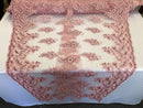 Pink Lace Floral Lace Fabric, Embroidery With Sequins on a Mesh Lace Fabric By The Yard For Gown, Wedding-Bridal (Choose The Quantity)