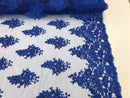 Royal Blue Floral Lace Fabric, Embroidery With Sequins on a Mesh Lace Fabric By The Yard For Gown, Wedding-Bridal (Choose The Quantity)