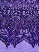 Iridescent Sequin Fabric - Holographic Purple - 4 Way Stretch Royalty Lace Sequin By Yard