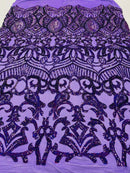 Iridescent Sequin Fabric - Holographic Purple - 4 Way Stretch Royalty Lace Sequin By Yard