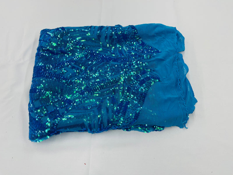 Iridescent Sequin Fabric - Iridescent Turquoise - 4 Way Stretch Royalty Lace Sequin By Yard