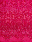 Iridescent Sequin Fabric - Neon Pink - 4 Way Stretch Royalty Lace Sequin By Yard