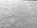 White Flower Lace Fabric - Floral Clusters Embroidered With sequins on a Mesh Lace Fabric Sold By The Yard